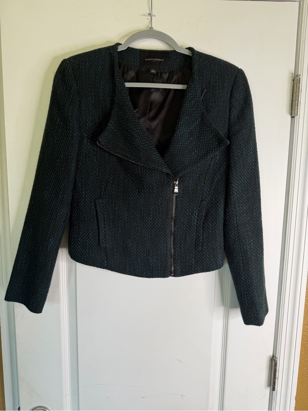 Banana Republic Boucle Tweed Moto Zip-Front Women's Jacket in Legion Blue Size 2